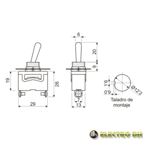 Interruptor Alavanca Unipolar On-Off 10A / 250V EDH - Image 2