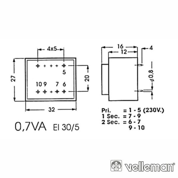 Transformador Encapsulado 0.7va 1x15v 1x0.046a - Image 2