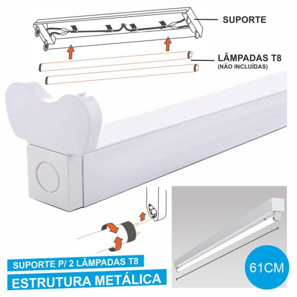 ARMADURA 60CM P/ 2 LÂMPADAS TUBULARES T8 - (31117)