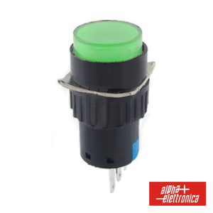 Comutador Pulsador Redondo 230V 1 Na 1 Nf Verde Unipolar - (330-042-4)