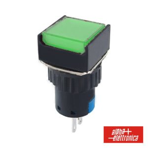 Comutador Pulsador Quadrado 230V 1 Na 1 Nf Verde Unipolar - (330-046-4)