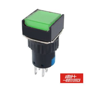 Comutador Pulsador Quadrado 230V 2 Na 2 Nf Verde Bipolar - (330-048-4)