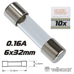 Fusível 6x32 Fusão Rápida 0.16a (10X) VELLEMAN - (6FF0.16N)