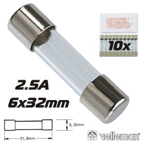 Fusível 6x32 Fusão Rápida 2.5a (10X) VELLEMAN - (6FF2.5N)