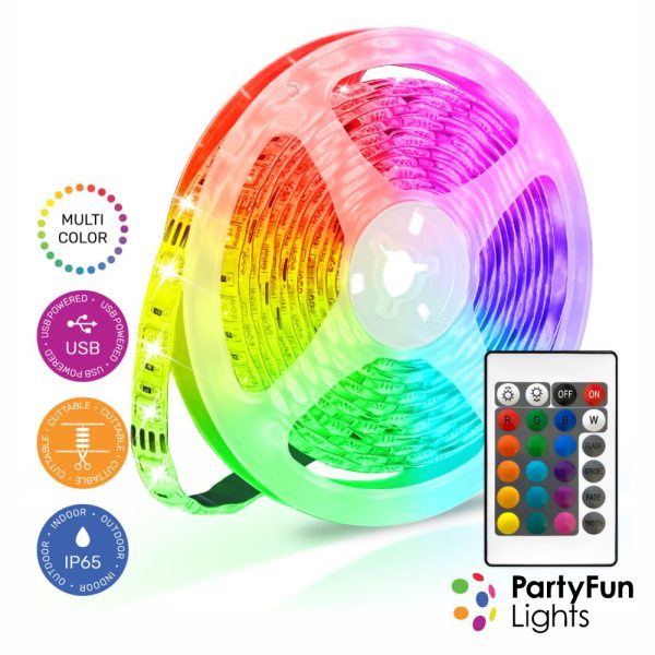 Fita 60 LEDS C/ USB 5050 RGB 5V 2m IP65 PARTYFUN - (86807)