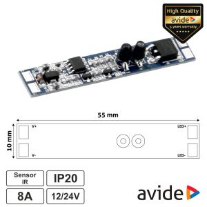 Controlador Mini c/ Sensor IR p/ Fita LEDS 12/24V 8A AVIDE - (AAP-MINICTRL-IR)