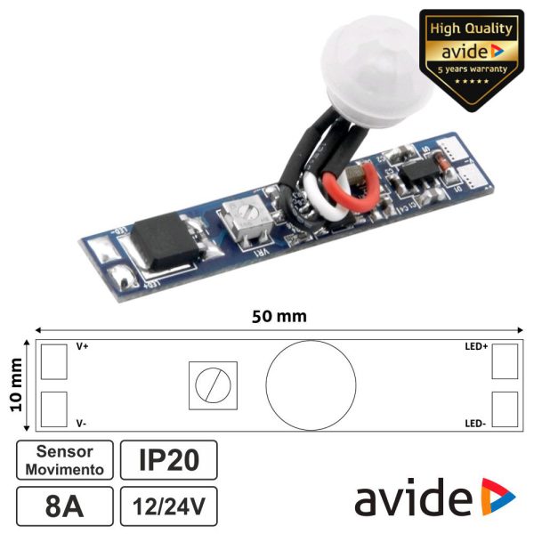 Controlador Mini Sens. Movimento p/ Fita LED 12/24V 8A AVIDE - (AAP-MINICTRL-MOT)