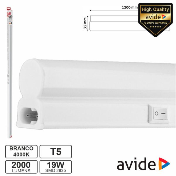 Armadura LED 19W 120cm IP20 4000K 2000lm AVIDE - (AB1200T5-19W-NW-CB)