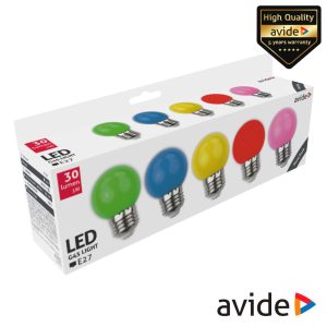 Conjunto 5 Lâmpadas E27 1W LED Globo G45 Cores 30lm AVIDE - (ABDLG45-1W-B5)