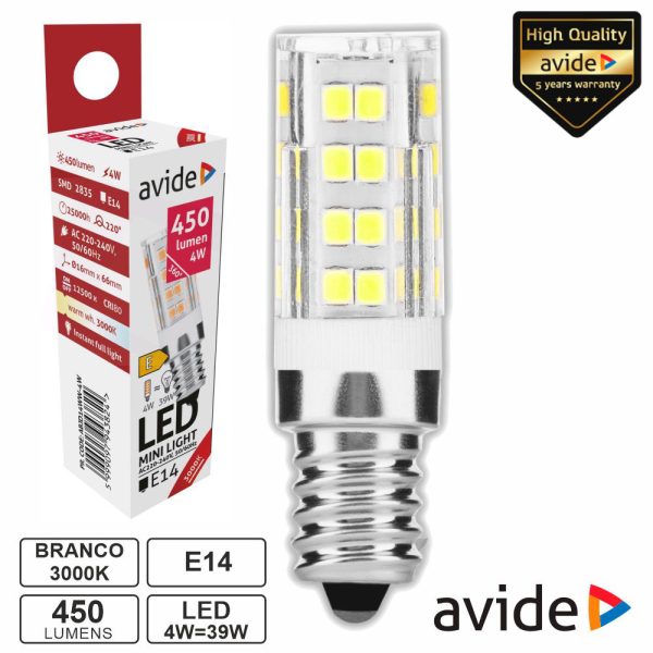 Lâmpada LED E14 JD 4W 230V 3000K 450lm AVIDE - (ABJD14WW-4W)