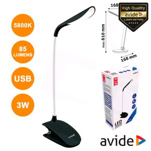 Candeeiro Secretária LED 3W 5800K C/ Mola 85lm AVIDE - (ABLDL-CLIP-3W-BL)