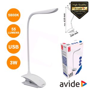 Candeeiro Secretária LED 3W 5800K C/ Mola 85lm AVIDE - (ABLDL-CLIP-3W)