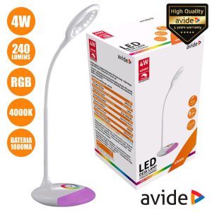 Candeeiro Secretária LED Dimável BAT 4000K+RGB 240lm AVIDE - (ABLDLRGB-4W)