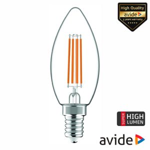 Lâmpada LED E14 Vela Filamento 4.9W 230V 3000K 806lm AVIDE - (ABLFC14WW-4.9W-SHL)