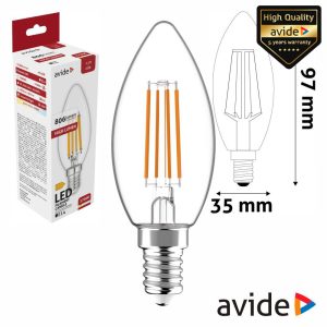 Lâmpada LED E14 Vela Filamento 6.5W 230V 3000K 806lm AVIDE - (ABLFC14WW-HL-6.5W)