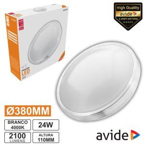 Aplique LED Redondo 24W 380mm 4000K 2100lm Pandora AVIDE - (ACLO38NW-24W-ALU)