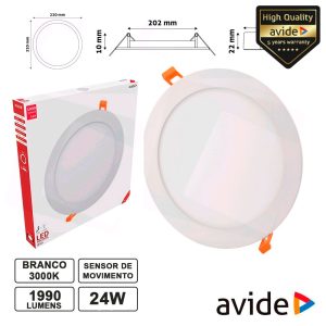 Painel LEDS Redondo 24W 296mm 3000k 1990lm AVIDE - (ACRPWW-R-24W-ALU)