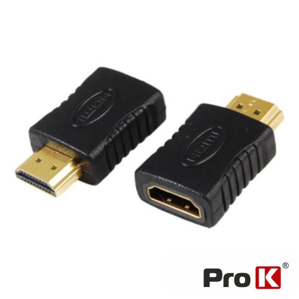 Ficha Adaptadora HDMI Fêmea / HDMI Macho Dourada PROK - (ADPHDMI05)