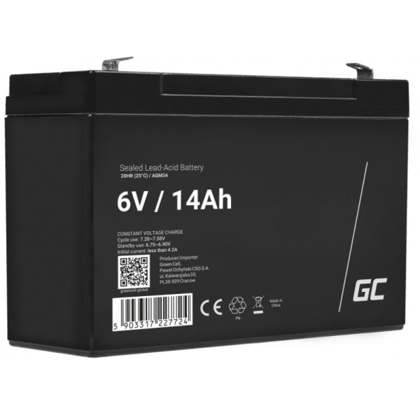 Bateria Chumbo Gel AGM 6V 14A GREEN CELL - (AGM34)