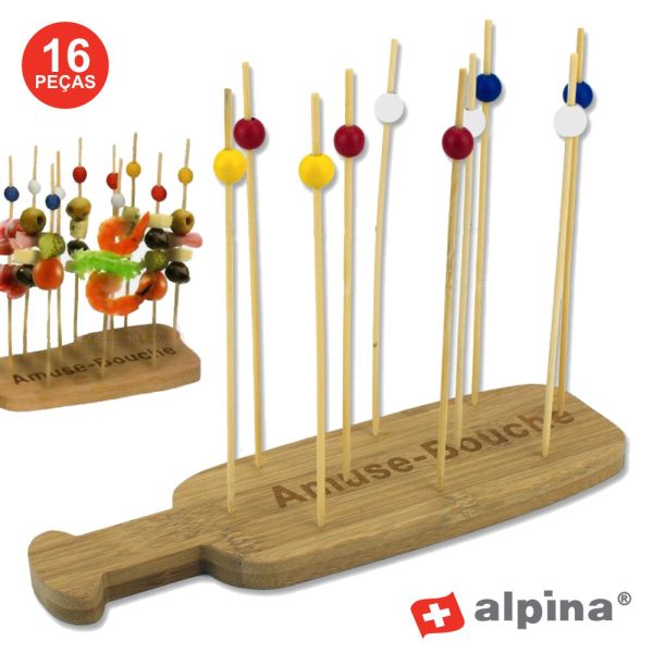 Tábua C/ Palitos Bambu P/ Espetos De Festa 16 Peças ALPINA - (ALP739)