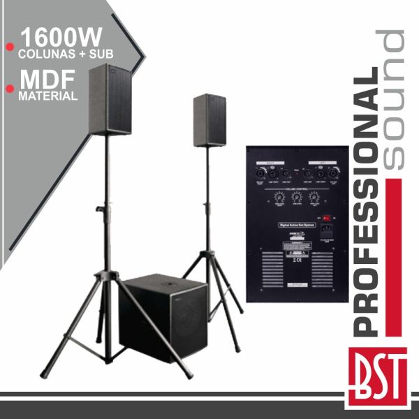 Conjunto Som Bi-Amplificado Pro 2.1 1600Wmáx Mdf BST - (ALPHA15X)