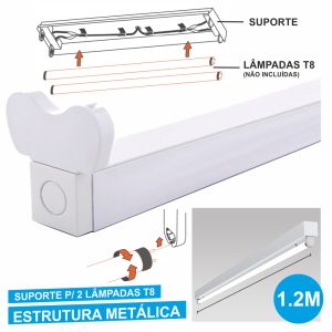 Armadura 1.2m P/ 2 Lâmpadas Tubular T8 - (ALTT1202(E))