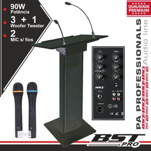 Sistema Conferência Amplificado 3 Colunas Mic Luz 90W Preto - (AMC73B)