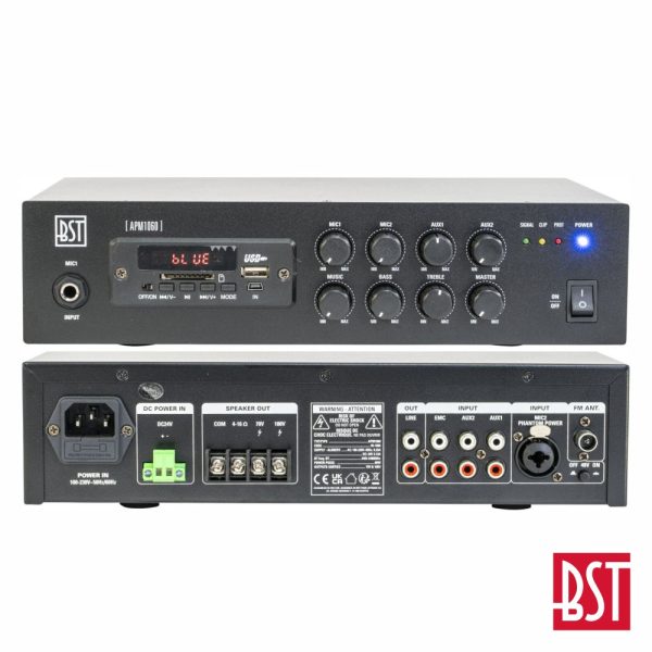 Amplificador Pa 24/230V 60W 100V USB/SD/FM/BT BST - (APM1060)