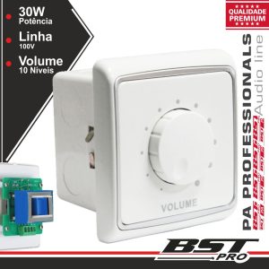 Regulador De Som 30W 100v Interior Parede Branco BSTPRO - (AR30)