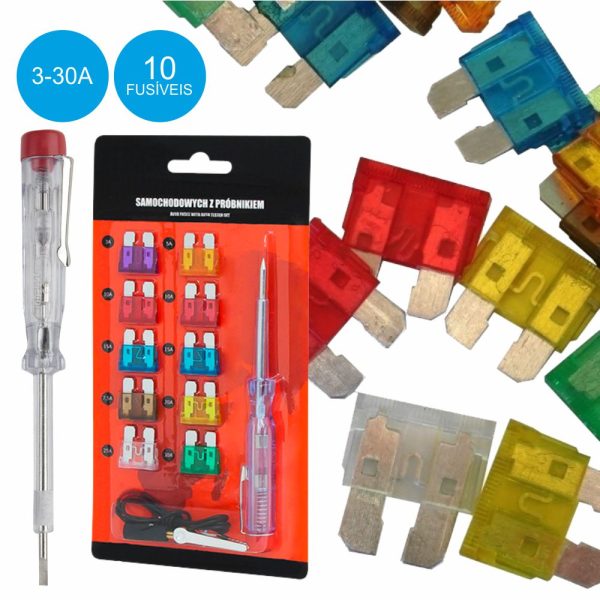 Conjunto De 10 Fusíveis P/ Automóvel 3-30a E Busca-Polos - (BL10FUSE-KIT)