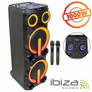 Coluna Amplificada 2x10" 1000W USB/SD/AUX/BT LED TWS IBIZA - (BOMBMASTER)