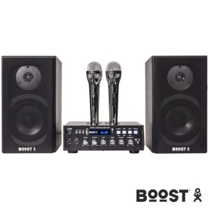 Conjunto Amplificador 2x75W 2 Colunas 2mic BT BOOST - (BOOST-KS40)