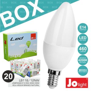 Box 20 Lâmpadas E14 6W=40W 230V Vela 4200K Jolight - (BOXLB118/12NW)