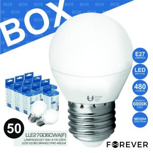 Box 50 Lâmpadas E27 6W=41W 230V LEDS Branco Frio 480lm - (BOXLLE27G06CWA50-F)