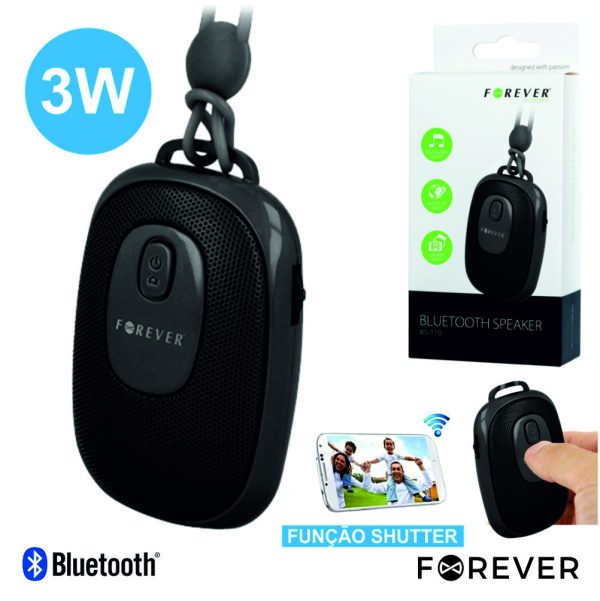 Coluna Bluetooth Portátil 3W C/ Obturador P/ Câmara - (BS-110BK)