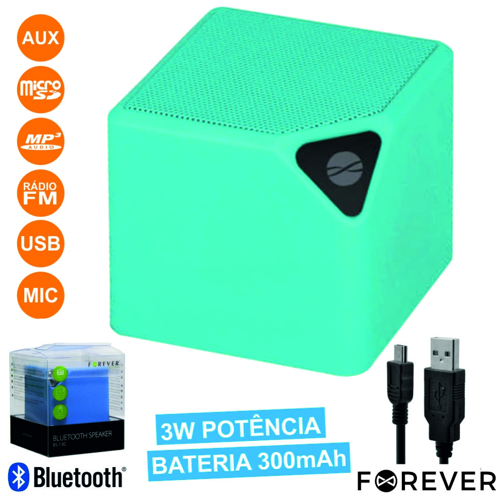 Coluna Bluetooth Portátil 3W USB/SD/Aux/FM/Bat Azul - (BS-130BL)