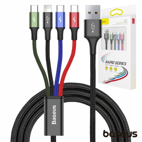 Cabo USB-A Macho p/ Lightning/2x USB-C/MicroUSB 1.2m BASEUS - (CA1T4-B01)