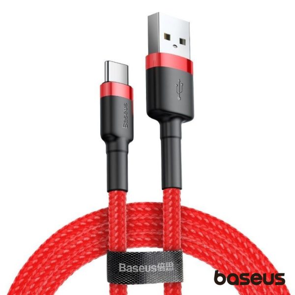 Cabo USB-A Macho / USB-C 3m Vermelho Cafule BASEUS - (CATKLF-U09)