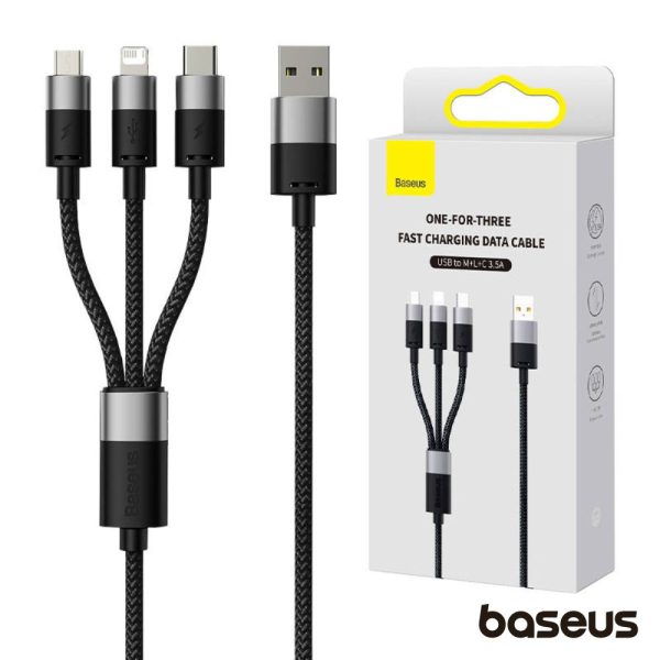 Cabo USB-A 2.0 Macho p/ Lightning/USB-C/MicroUSB 3.5A BASEUS - (CAXS000001)