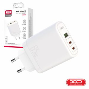 Alimentador USB-A 45W 3A / 2 USB-C PD 65W 3A Branco XO - (CE04)