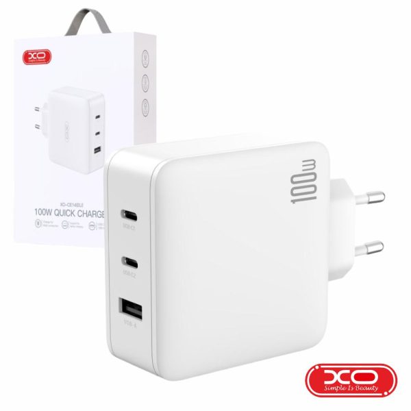 Alimentador USB-A 18W 2.4A / 2 USB-C PD 100W 3A GaN XO - (CE14)