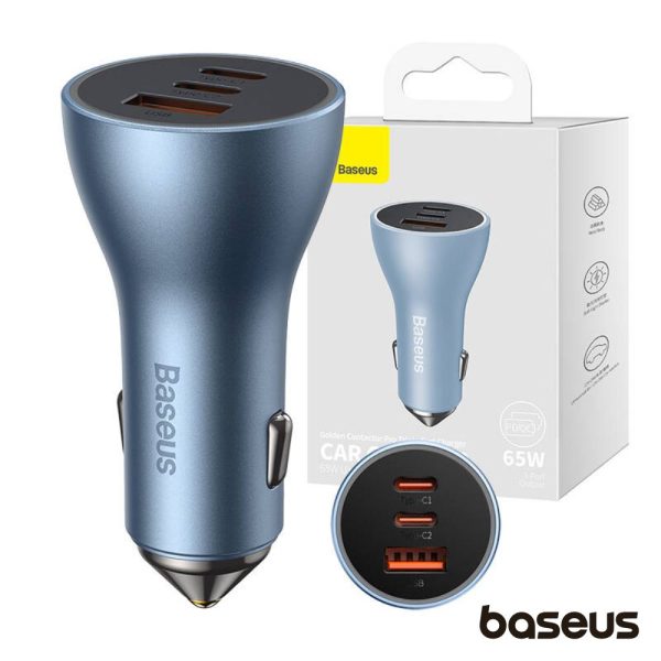 Adaptador Isqueiro 1xUSB-A 2xUSB-C PD/QC 65W BASEUS - (CGJP010003)