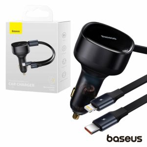 Adaptador Isqueiro 12V/24V 30W 1xUSB-C 1xLightning BASEUS - (CGTX000001)