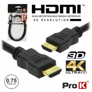 Cabo HDMI Dourado Macho / Macho 2.0 4K Preto 0.75m PROK - (CHDMI0.75U)