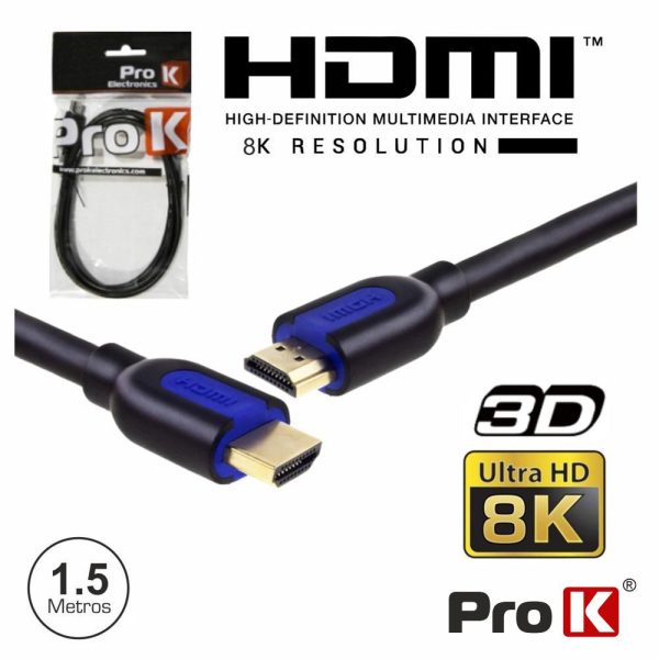 CABO HDMI DOURADO MACHO / MACHO 2.1 8K PRETO 1.5M PROK - (CHDMI1.5UHD8K)