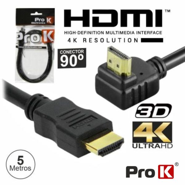 Cabo HDMI Dourado Macho / Macho 2.0 4k Preto 5m 90º PROK - (CHDMI5UANG)