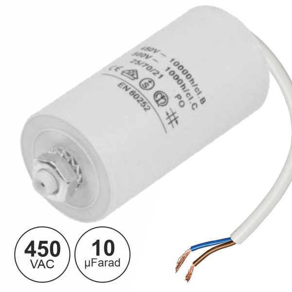 Condensador Arranque 10uf 450V + Terra C/ Fios - (COAF10/450)