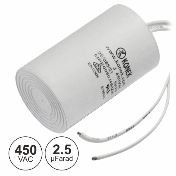 Condensador Arranque 2.5uf 450V + Terra C/ Fios - (COAF2.5/450)