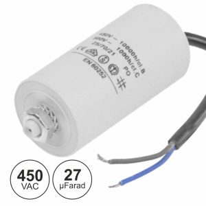 Condensador Arranque 27uf 450V + Terra C/ Fios - (COAF27/450)