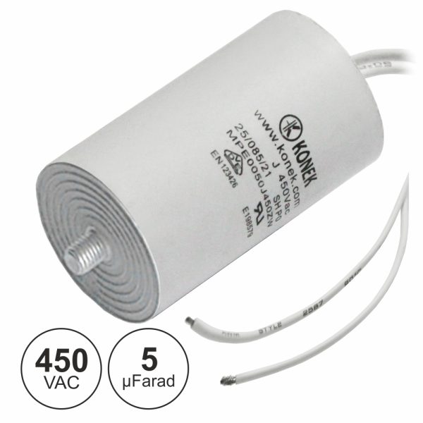 Condensador Arranque 5uf 450V + Terra C/ Fios - (COAF5/450)